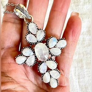 925 GORGEOUS! Rainbow Flash Moonstone Cluster Cross